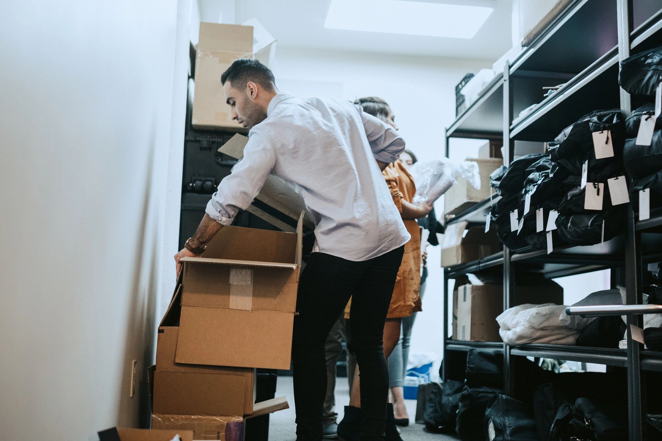 Logistics team preparing shipments in a warehouse